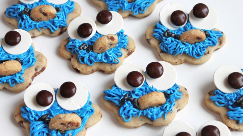 cookies, monster cookie, eyes, mouth, hair, blue, cooking, recipe (horizontal)