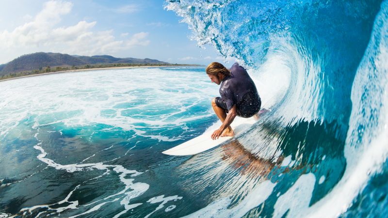 Surfing, man, sports, ocean, wave (horizontal)