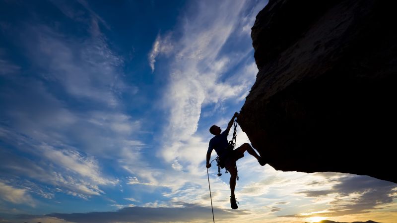 extreme, silhouette, climbing, rock, sunset (horizontal)