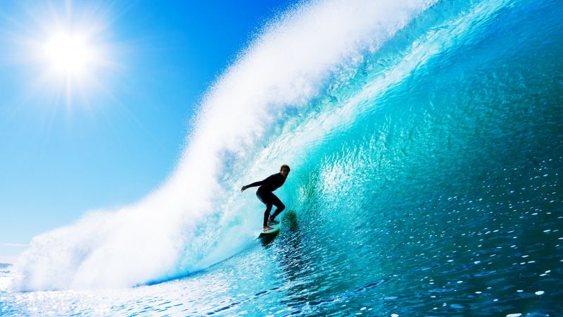 Surfing, man, sports, ocean, wave (horizontal)