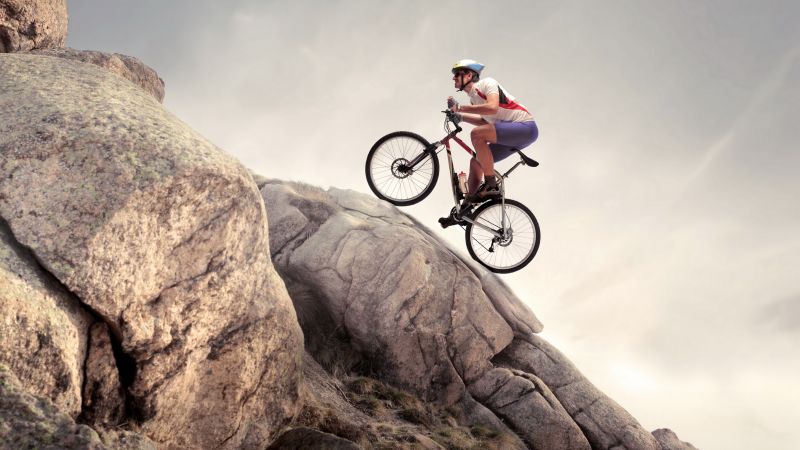 rock, climbing, cycle, extreme (horizontal)