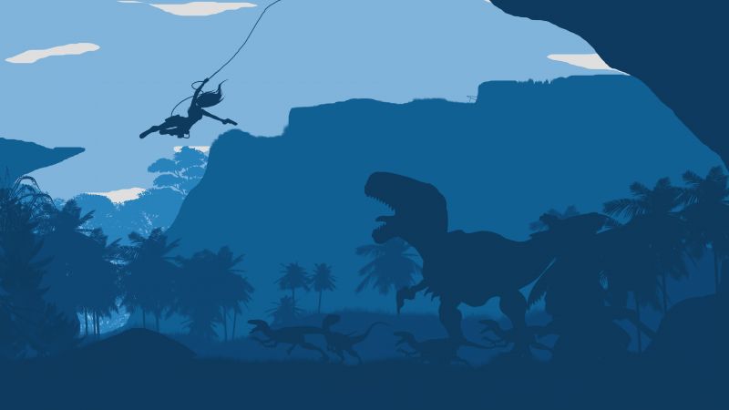 tomb raider, forest, dinosaur, blue, flat (horizontal)