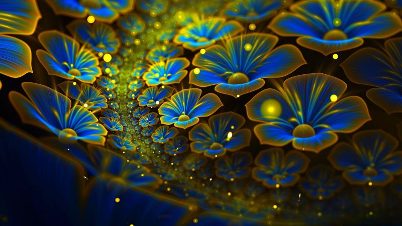 abstract, flowers, 4k, 5k, android wallpaper, blue, green, 3D (horizontal)