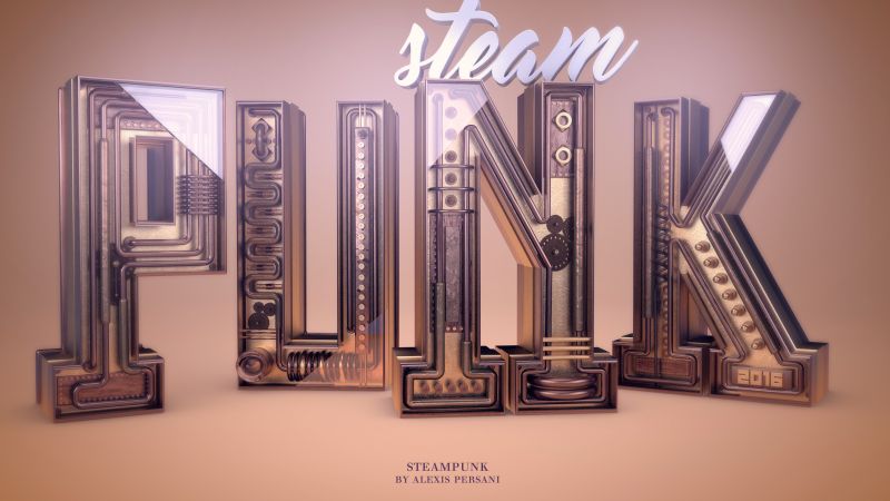 abstract, 5k, 4k wallpaper, font, typography, steam punk, shape, 3D (horizontal)