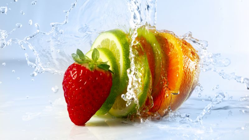 strawberry, lime, orange, kiwi, 8k (horizontal)