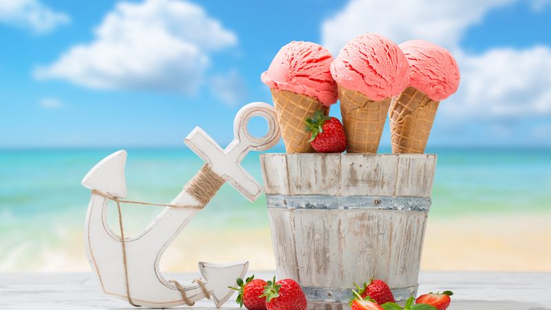 ice cream, strawberry, anchor, delicious, 8k (horizontal)