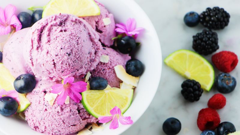 ice cream, lime, blackberries, raspberries, delicious, 4k (horizontal)