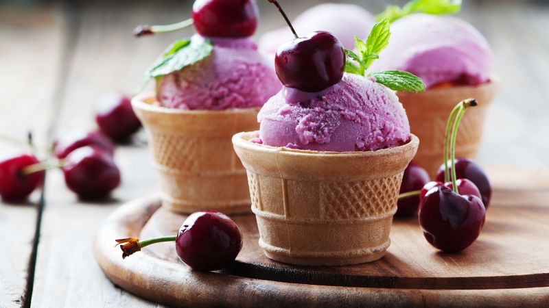 ice cream, cherries, delicious, 4k (horizontal)