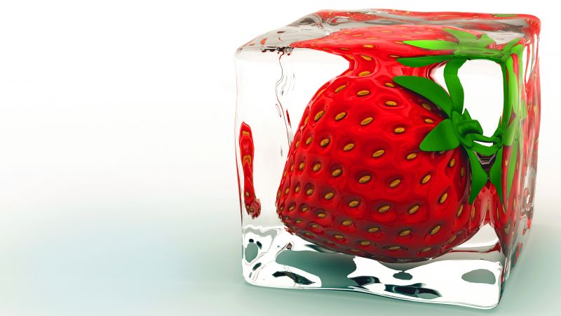 strawberry, ice, 8k (horizontal)