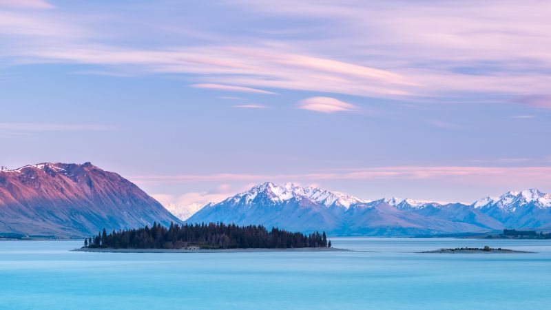 Lake Tekapo, New Zealand, mountains, sky clouds, 8k (horizontal)