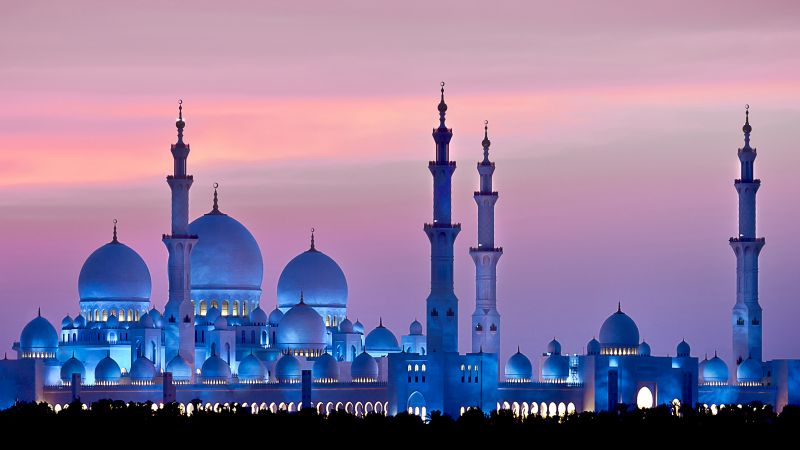 Sheikh Zayed Mosque, Abu Dhabi, sky, sunset, 4k (horizontal)