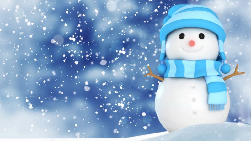 Christmas, New Year, snow, winter, snowman, 4k (horizontal)