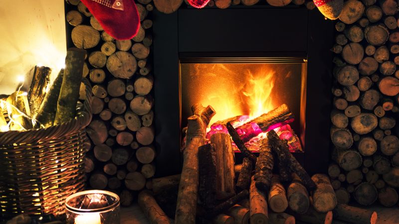 Christmas, New Year, fireplace, decorations, 5k (horizontal)