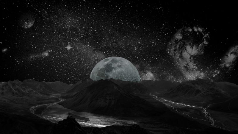 moon, planet, space, milky way, 5k (horizontal)