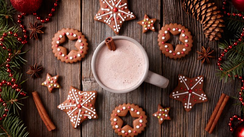 Christmas, New Year, cookies, cocoa, cinnamon, 5k (horizontal)