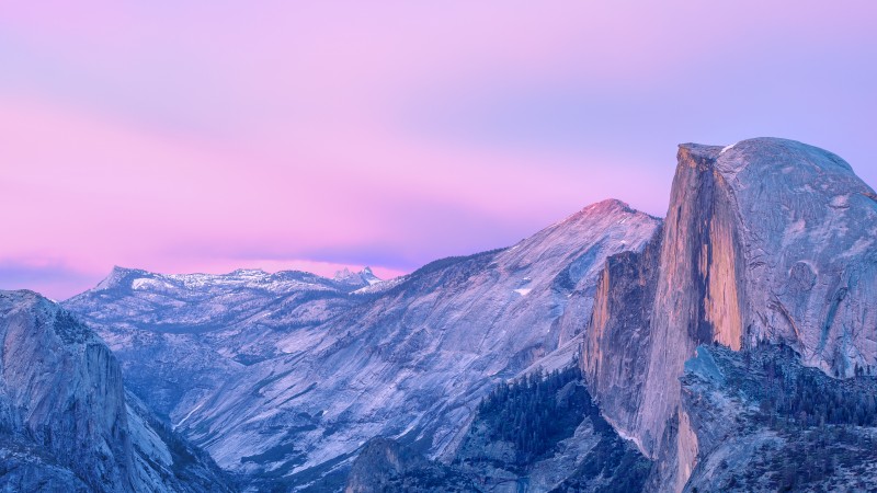 yosemite, 5k, 4k wallpaper, forest, OSX, apple, mountains, sunset, snow (horizontal)