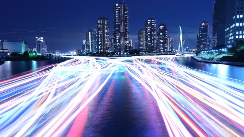 City, Light, Night, River, 4K, 8K (horizontal)