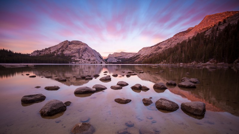 yosemite, 5k, 4k wallpaper, forest, OSX, apple, lake, stones, water (horizontal)