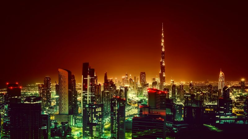 Burj Khalifa, Dubai, Cityscape, Night, 4K (horizontal)