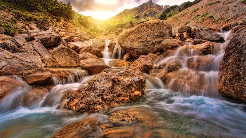 Waterfall, Alpine, 4K (horizontal)