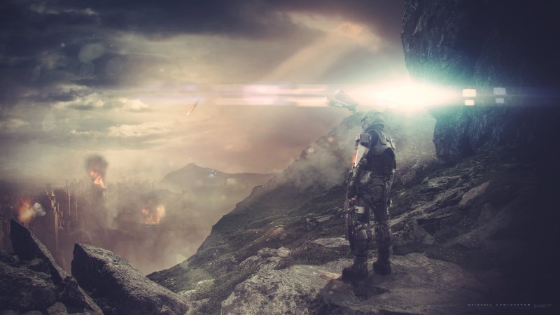 Halo 5: Guardians, 4k, HD wallpaper, game, fps, sci-fi, battle, sky, light, rocks, soldier, screenshot, What Lay Ahead, , 4k, 5k, PC, 2015 (horizontal)