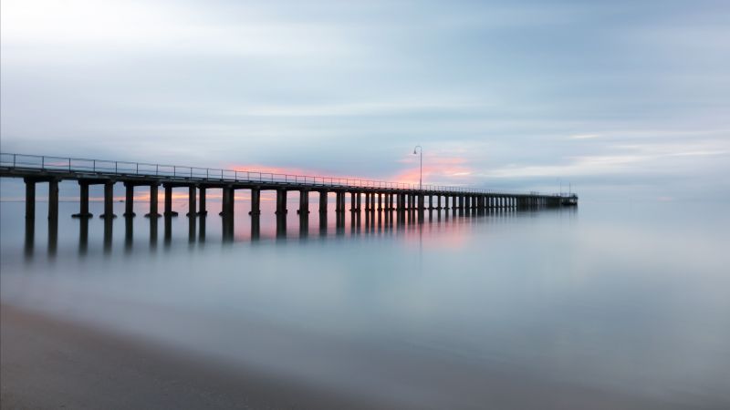 Pier, ocean, sky, 5K (horizontal)