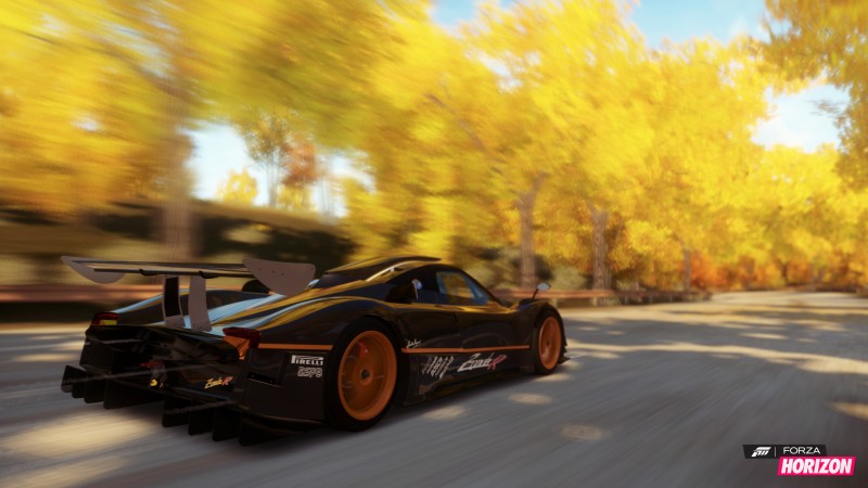 Forza Horizon, 5k, 4k wallpaper, game, car, dodge viper, black, orange, yellow, autumn, race, road, tree, speed, screenshot, 4k, 5k (horizontal)