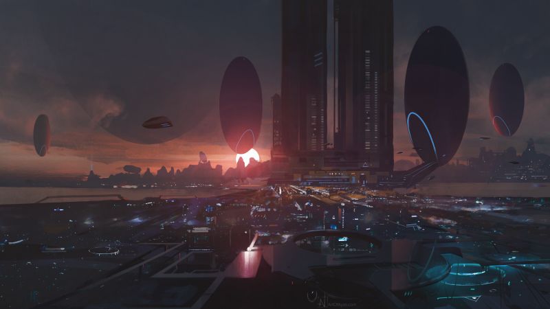 city, sunset, 4K (horizontal)