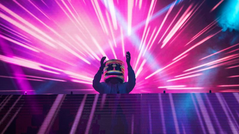 DJ Marshmello, dj, neon, 4K (horizontal)