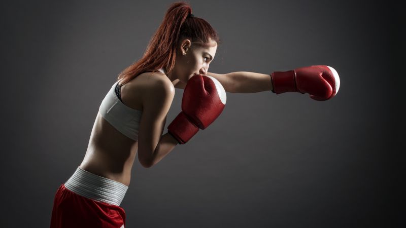 Boxing gloves, girl, boxing, 4K (horizontal)