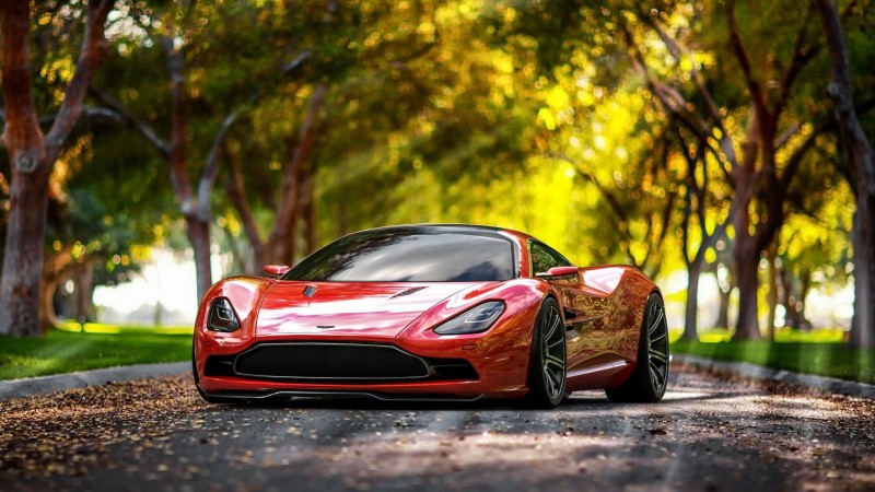 Aston Martin DBC, 4k, HD wallpaper, supercar, Aston Martin, sports car, luxury cars, concept, red, leaves, autumn (horizontal)