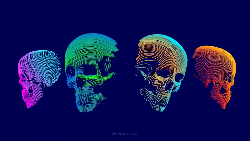 abstract, 3D, colorful, skull, 8k (horizontal)