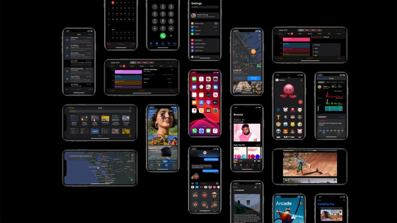 iOS 13, dark, interface, GUI, WWDC 2019 (horizontal)