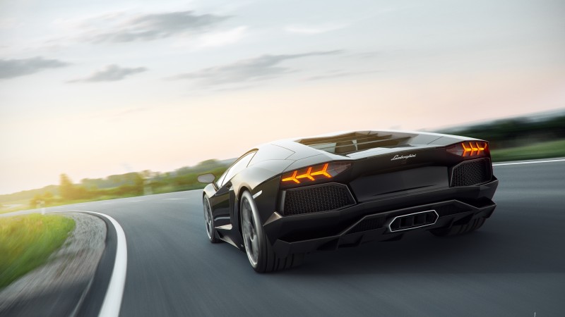 lamborghini, 5k, 4k wallpaper, 8k, supercar, aventador, black (horizontal)