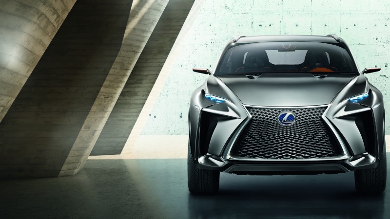 Lexus LF-NX, hybrid, concept, Lexus, turbo, 3Q, crossover, front, silver, 2015 Detroit Auto Show. NAIAS (horizontal)