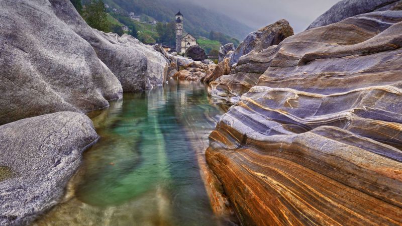 mountains, river, rocks, 4K (horizontal)