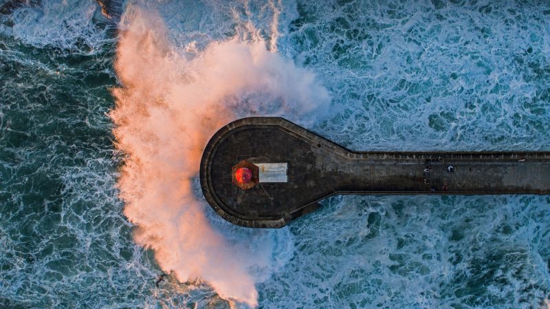 lighthouse, ocean, waves, 4K (horizontal)