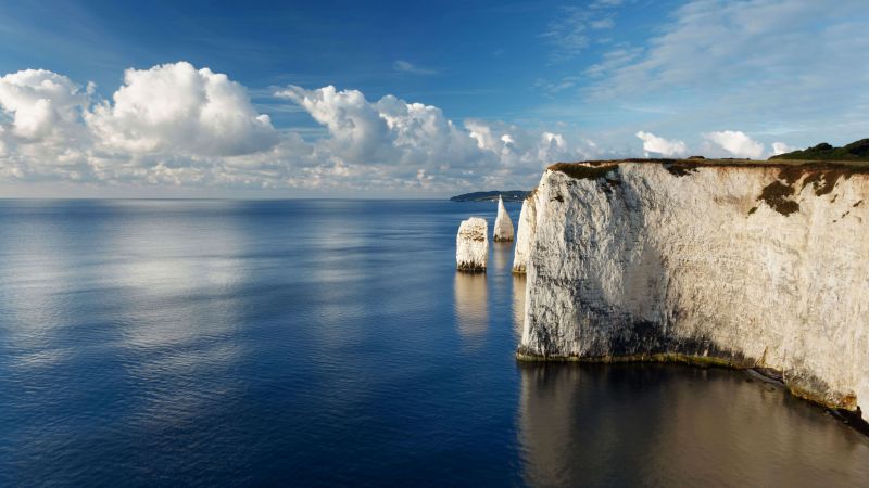 ocean, sky, clouds, rocks, island, 5K (horizontal)