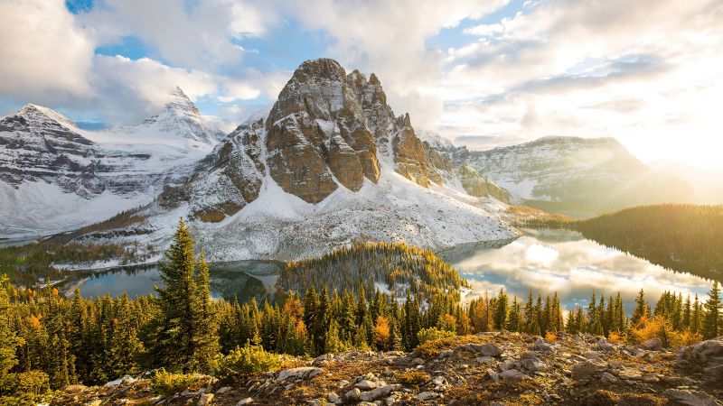 Mount Assiniboine Provincial Park, British Columbia, Canada, sky, mountains, clouds, 4K (horizontal)