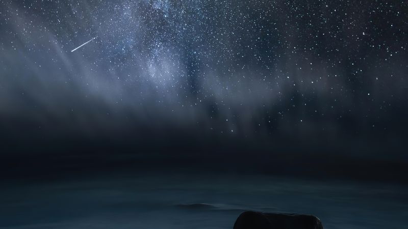 Android 12, dark, water, sky, night, 4K (horizontal)