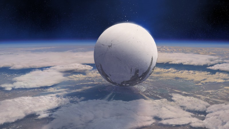 Destiny, game, MMOFPS, sci-fi, space, sphere, planet, spaceship, Exo, blue, screenshot (horizontal)