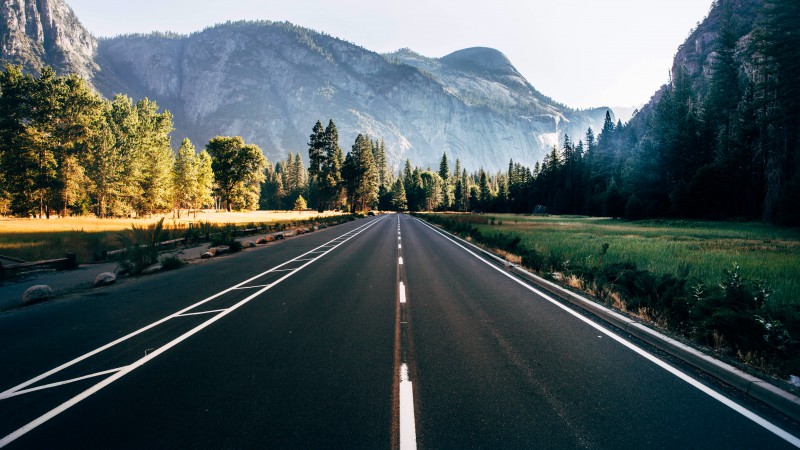 Yosemite, 5k, 4k wallpaper, 8k, forest, OSX, apple, mountains, road (horizontal)