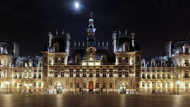 Hotel De ville, hotel, place, night, light, moon, beautiful, castle, square, architecture, exterior (horizontal)