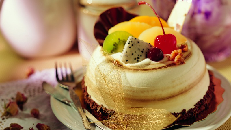 Cake, souffle, fruits, cherry, chocolate (horizontal)