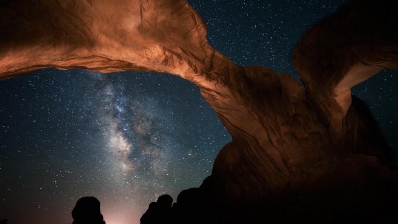 night sky, mountains, land, sky, stars, night, light (horizontal)