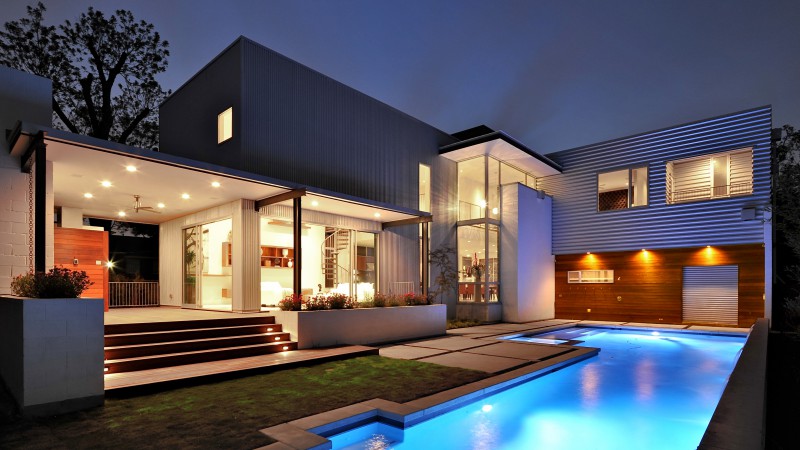 House, Mansion, pool, modern, interior, High-tech, yard (horizontal)