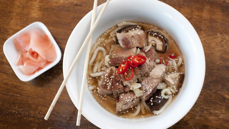 Hainan soup, noodles, lamb, sesame seeds, pepper (horizontal)