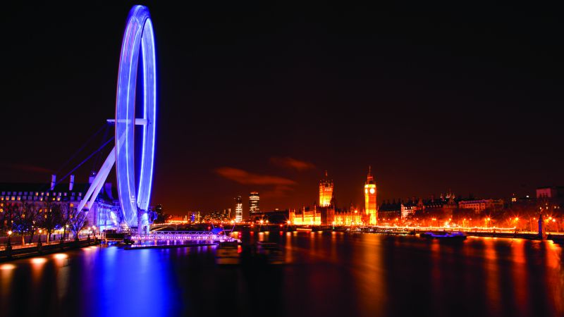 London Eye, England, Travel. Tourism, Night (horizontal)