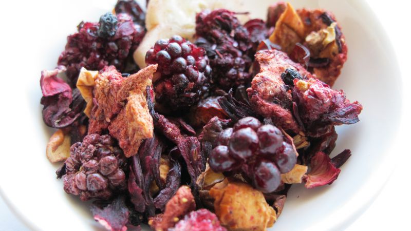 Dried fruits, blackberry, apple, banana (horizontal)