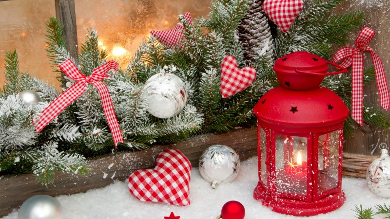 new year, christmas, decorations, balloons, stars, hearts, decoration, candle, fire, snow, winter, holidays, fir-tree (horizontal)